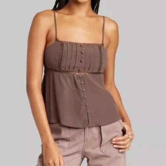 Wild Fable Babydoll Brown Lace Trim Camisole Tank Top Size XXS - Picture 1 of 11